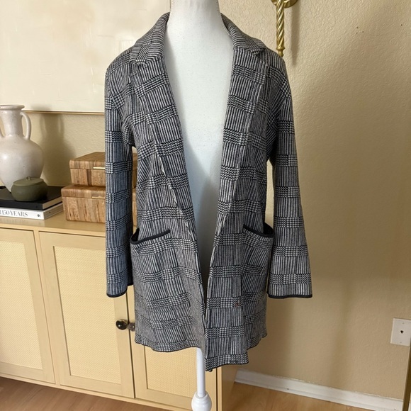 J CREW Sophie Open Front Sweater Blazer‎ in Glen Plaid Sz XS Cotton Wool - Picture 3 of 9